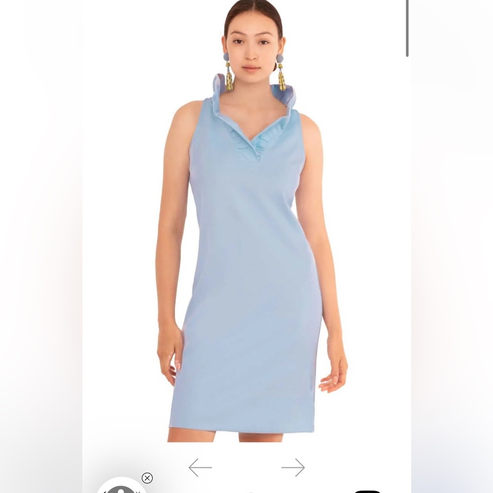 Gretchen Scott Jersey Sleeveless Ruffneck dress in periwinkle blue